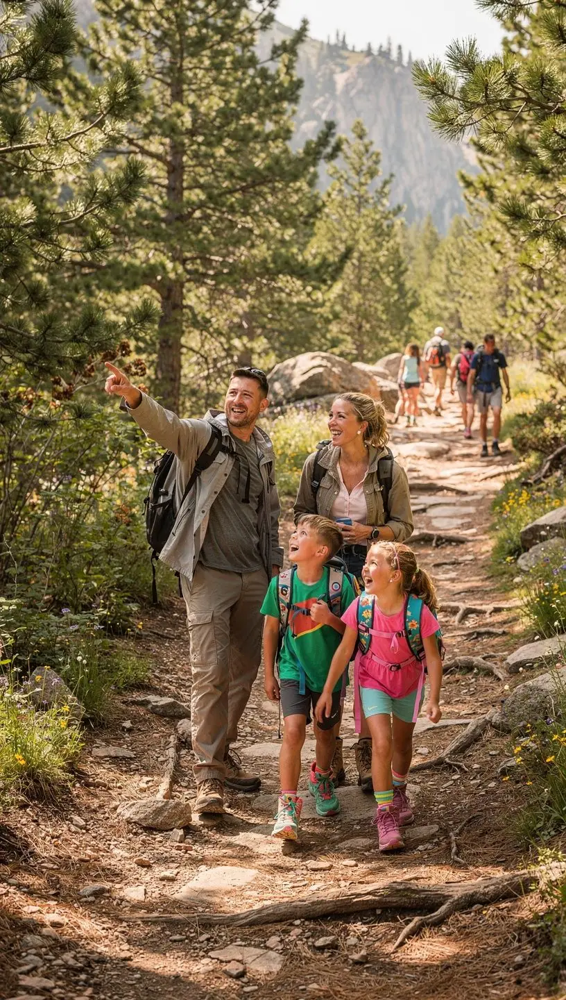 Dzieci wśród zieleni, odkrywające przyrodę podczas podróży.